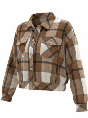 Plaid Brown and White Women's Jacket